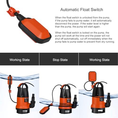 Prostormer 1HP 3700GPH Submersible Sump Pump with Automatic Float Switch - color: Orange