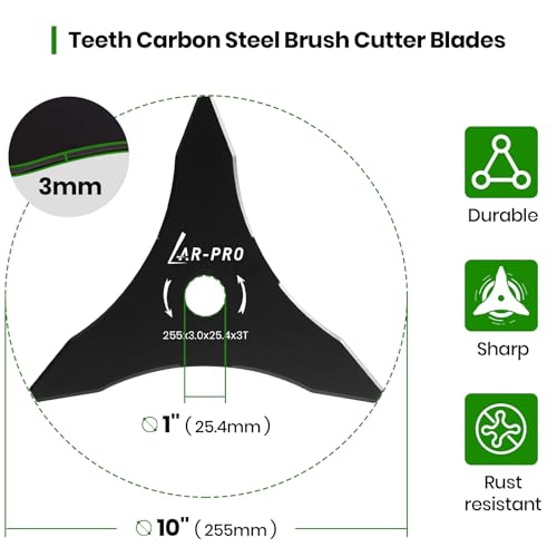 (2-Set) 10" x 3 Teeth Carbon Steel Brush Cutter Blades with Washers - 2 Blades and 2 Washers - Blades for 20mm or 25.4mm Arbor - Compatible with Husqvarna, Stihl, Ego, and More - size: 10" x 3（2-Pack), style: Basic