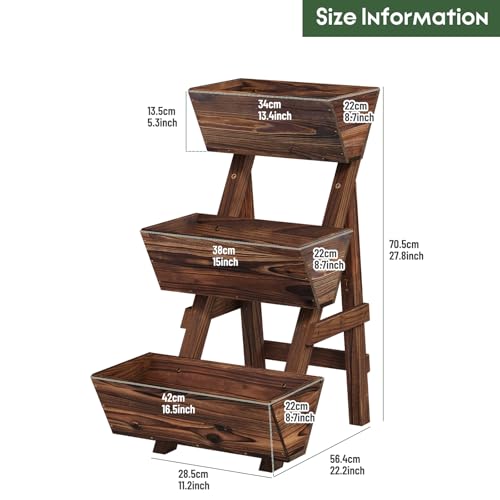 3-Tier Vertical Wooden Raised Garden Bed, Garden Planter Box,Carbonized - color: Carbonized, size: 3-Tier Small