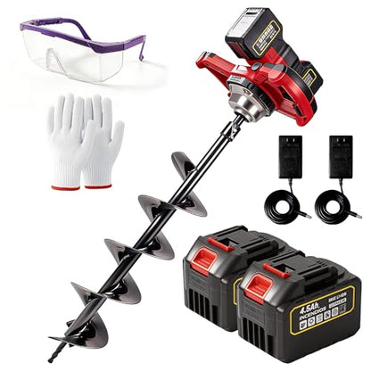 42V Cordless Auger Post Hole Digger with 2x4.5Ah Batteries & Dual Chargers - color: Black