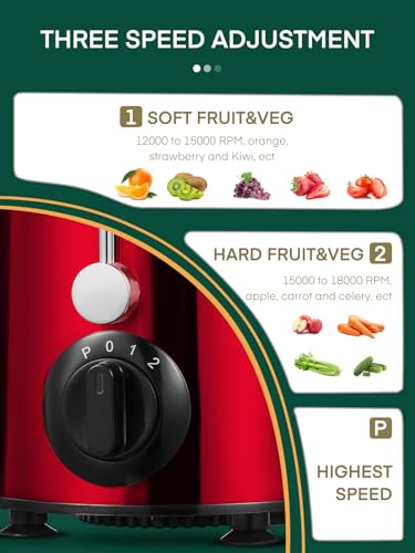 HOUSNAT Centrifugal Juicer for Whole Fruit and Vegetables, 3 Speed, 400W - color: Rot