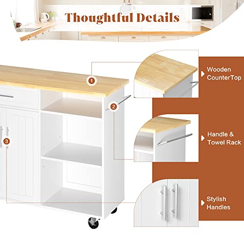 SUNLEI Kitchen Island on Wheels with Storage Cabinet & Drawer, 42" Multifunction Kitchen Cart Cabinet with Shelves, Cart Handle for Towel Rack or Free Mobility, Portable Islands for Kitchen(White) - size: 42-IN