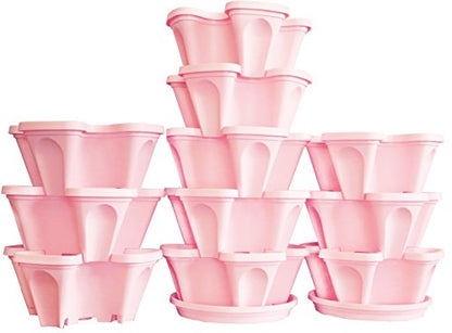 Mr. Stacky 5-Tier Pink Strawberry and Herb Garden Planter - Stackable Gardening Pots with 10 Inch Saucer