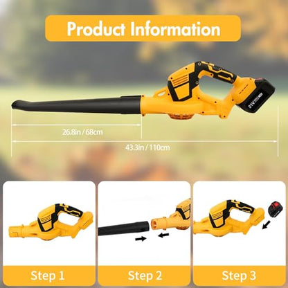 Cordless Leaf Blower 21V 800W 2 x 3.0Ah Rechargeable Batteries - color: Yellow