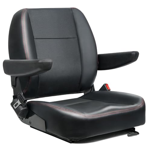 Universal Forklift Seat, Fold Down Tractor Seat with Adjustment Armrest, Safety Belt and Operator Position Switch, Excavator Skid Loader Backhoe Dozer Telehandler