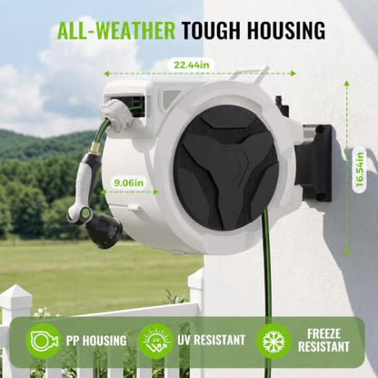 100ft Retractable Garden Hose Reel 1/2" with 10-Function Nozzle - color: Black & White