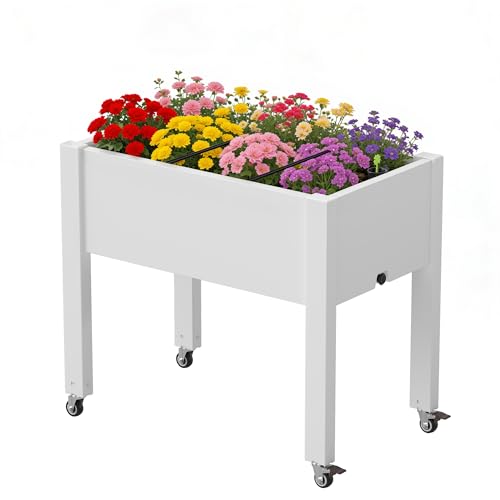 Raised Garden Bed with Wheels, Resin Elevated Planter Box, Ashen - color: Ashen, size: 26.3" H