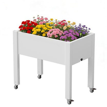 Raised Garden Bed with Wheels, Resin Elevated Planter Box, Ashen - color: Ashen, size: 26.3" H
