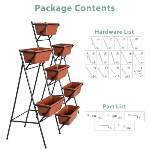5-Tier Vertical Garden Planter with 7 Plant Boxes & Drainage Trays - color: Brick Red, size: 5-Tier