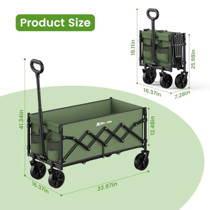 Blomoba 35" Extra Long Folding Wagon with Adjustable Handle & Wheels, Green - color: Green