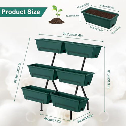2 Column Vertical Raised Garden Beds 6 Planter Boxes Standing Garden Bed - color: Green