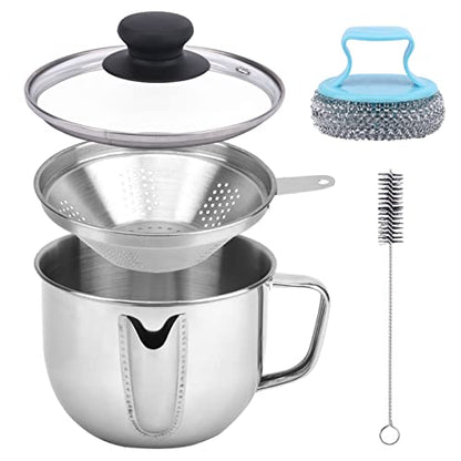 Stainless Steel Fat Separator 1L, Gravy Separator with Glass Lid & Strainer