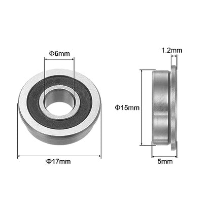 uxcell F696-2RS Flanged Ball Bearing 6x15x5mm Double Sealed Chrome Steel Flange Bearings, 20pcs - size: 6x15x5mm
