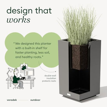 Veradek Block Series Pedestal Planter - Tall Rectangular Outdoor Planter - color: Gray, size: 32''H x 15.5''W -2 Pack