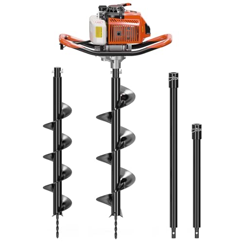 WORKIT 72CC Post Hole Digger, Auger Post Hole Digger Easy Start, 2-Cycle Xtreme Engine, Gas Powered Earth Auger with 6"+8" Auger Drill Bit, 20"+30" Extension Rods, EPA Certification - size: 72cc+2 bit(6"+8")+2 Ext(20"+30")