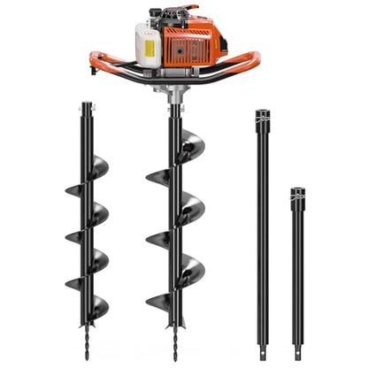 WORKIT 72CC Post Hole Digger, Auger Post Hole Digger Easy Start, 2-Cycle Xtreme Engine, Gas Powered Earth Auger with 6"+8" Auger Drill Bit, 20"+30" Extension Rods, EPA Certification - size: 72cc+2 bit(6"+8")+2 Ext(20"+30")