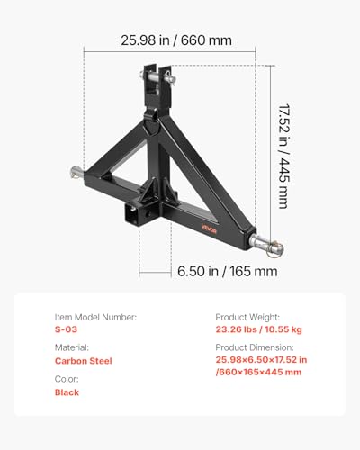 VEVOR 3 Point Hitch Receiver with 2 in Receiver, 3pt Quick Hitch Attachment, 3,000 lbs Capacity, Heavy Duty Tractor Tow Drawbar Adapter, Compatible with Kubota, Mahindra, John Deere, Massey Ferguson - size: ‎25.98 "Lx 17.52 "H, style: No Towing Ball
