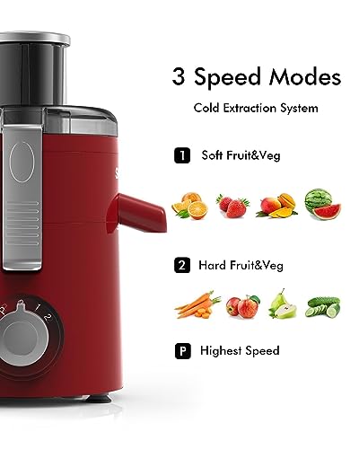 SIFENE 350W Compact Centrifugal Juicer Machine, 2.5" Chute, 3-Speed, Red - color: Red