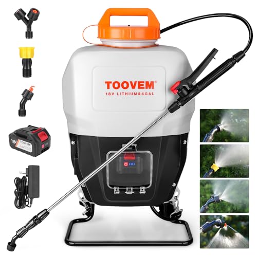 Toovem 4 Gallon Battery Powered Backpack Sprayer with 18V Strong Battery - color: Translucent White