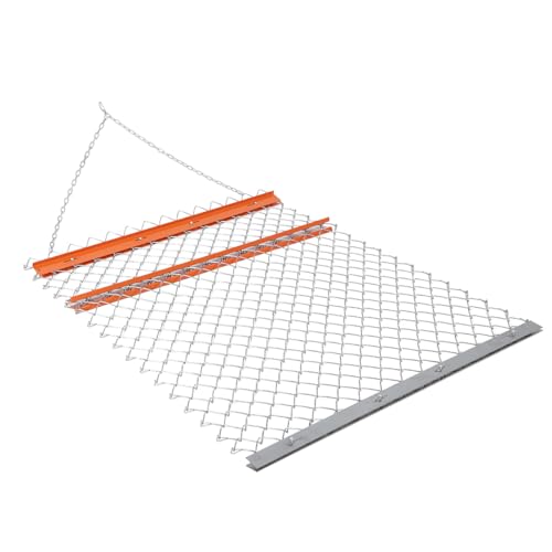 ATV Drag Harrow 4'X5' Chain, Chain Harrow Landscape Leveling Sod Prepping, Ground Preparation Steel Chain Link Field Drag Mat UTV Tractor Attachment for Gravel Driveway, Farm Field Garden - color: Orange