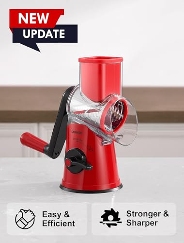 Geedel Upgraded Rotary Cheese Grater, 5 in 1 Cheese Shredder Veggie Slicer - color: Red