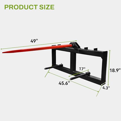 AUTOSAVER88 49" Skid Steer Hay Spear Attachment, 2000lbs Capacity