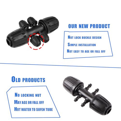 20 Pcs Barbed Tee 6-Way,1/2 to 1/4 Inch Tubing Irrigation Fittings | Locked Barbed Connectors,for (1/2'' ID x 0.60''-0.63'' OD) 16mm Drip Tubing,Anti-Drop Barbed Tee Connectors - size: 20 Pcs 1/2 to 1/4 Inch Locked Barbed 6-Way