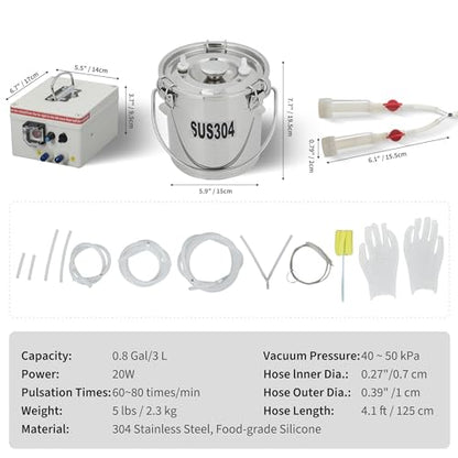 Electric Pulsating Milking Machine for Cows Goats,3L Stainless Steel Bucket - size: 3L