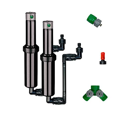 In-Ground 5-Inch Pop-Up Adjustable Sprinkler 2-Pack With Quick Hose Connectors And Splitter, QSK-742