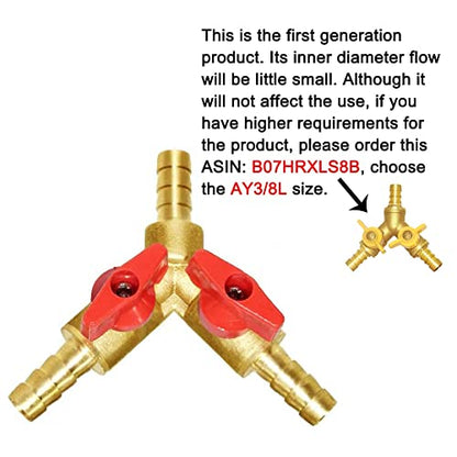 Joywayus 3/8" Hose Barb, Y shaped Type 3 way Union Intersection/Split Brass Shut off Ball Valve Fitting - size: AY3/8-1pcs