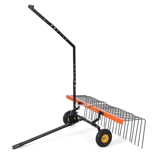 60 Inch Tow Behind Lawn Dethatcher, Tow Behind Steel Pine Straw Rake - color: Orange