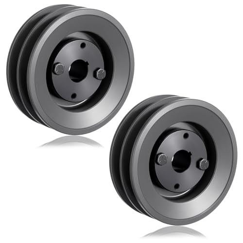 Fumete 2 Pcs 2BK52H 5" Dual Groove Pulley for 2 B Belt, Cast Iron Heavy Duty Sheave for Motor, Compressor, Pump, 7/8" Sheave Bushing