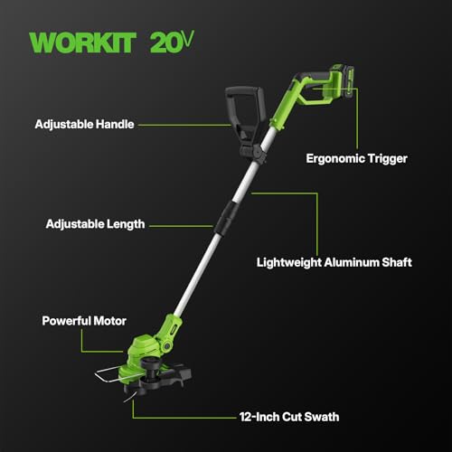WORKIT 20V 3-in-1 Weed Eater/Edger/Mini Mower, Cordless Weed Wacker - size: 12 Inch-2*4.0Ah Battery