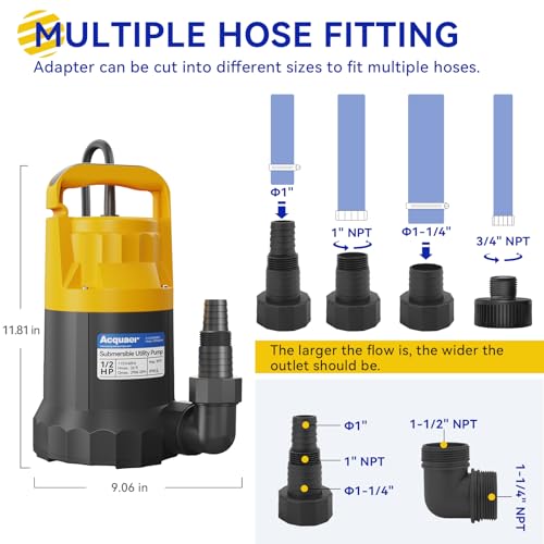 Acquaer 1/2HP Sump Pump, 2906GPH Submersible Water Pump - color: Mustard