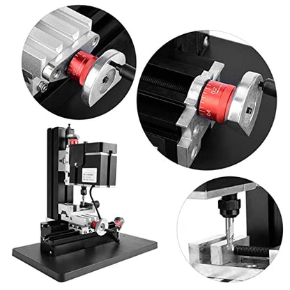 60W Mini Milling Machine, 12000RPM DIY Soft Metal Processing Woodworking Lathe, Multifunction Worktable Power Miller, 12VDC, 310x190x280mm