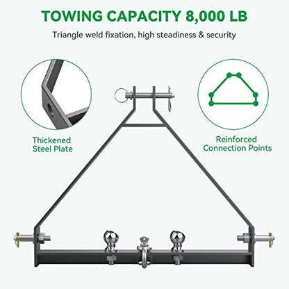 3 Point Trailer Hitch with 1-7/8“ Towing Balls for Category 1 Tractors