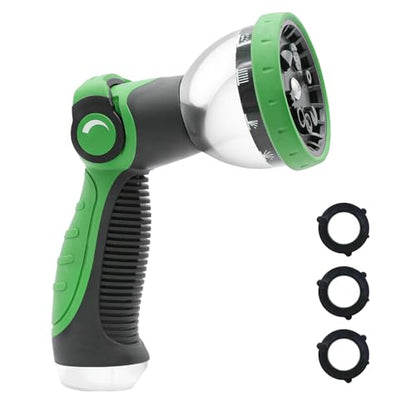 Besiter Garden Hose Nozzle, Hose Sprayer Nozzle with 10 Spray Patterns, Thumb Control On Off Valve, High Pressure Metal Water Hose Nozzle for Car Wash, Plants, Pets & Outdoor Cleaning, Green - color: Green