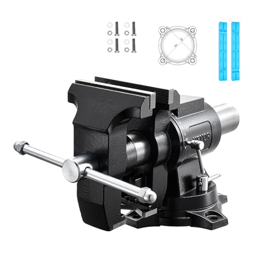 VEVOR Heavy Duty Bench Vise, 5.5" Jaw Width, Double Swivel Rotating Multi-Purpose Bench Vise, with 360° Locking Swivel Base and Head, 2.76" Throat Depth, 5" Max Jaw Opening, for Drilling Pipe Cutting - size: 5.5inch(Standard)