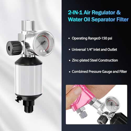 HVLP Air Spray Gun with 1.4/1.7/2mm Nozzles & Air Compressor Regulator, Air Spray Paint Gun w/10pcs 600cc Mixing Cup and Lids, Automotive Paint Sprayer for Car, House Painting, Furniture (Pink) - color: Pink