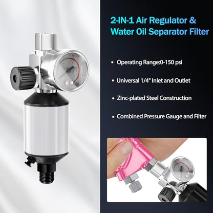 HVLP Air Spray Gun with 1.4/1.7/2mm Nozzles & Air Compressor Regulator, Air Spray Paint Gun w/10pcs 600cc Mixing Cup and Lids, Automotive Paint Sprayer for Car, House Painting, Furniture (Pink) - color: Pink