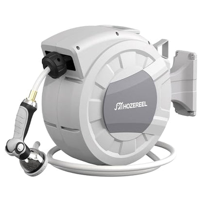 100 FT x 1/2" Retractable Garden Hose Reel Grey - color: Grey
