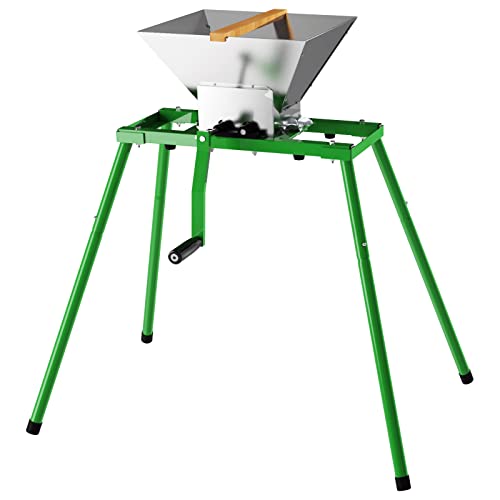 7L Hand Crank Apple and Fruit Crusher with Stand, Stainless Steel Manual Juicer Grinder for Seasonal Cider & Fresh Juice - style: With Stand(Metal Teeth)