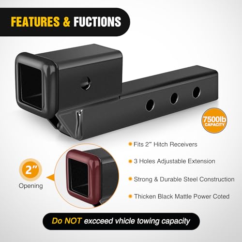 Nilight Trailer Hitch Extension 2 Inch Rise or Drop Extend 5" 7" 9" Length - color: 2" Hitch w/2" Rise/Drop