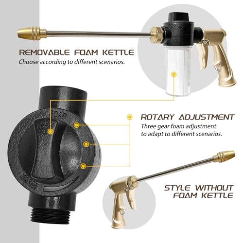 High Pressure Hose Nozzle with Soap Dispenser, Metal Foam Sprayer - color: Brass