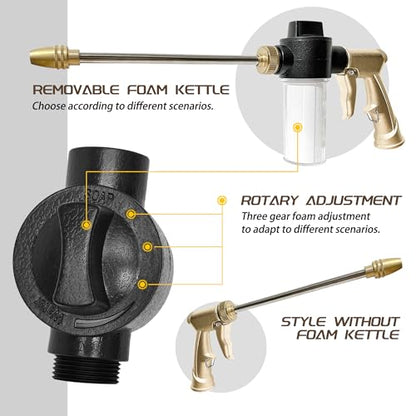 High Pressure Hose Nozzle with Soap Dispenser, Metal Foam Sprayer - color: Brass