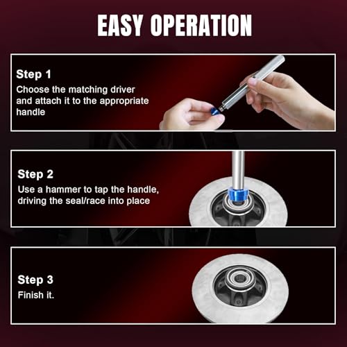 Big RED Bearing Press Kit,33pc Bearing Race and Seal Driver Set with Metric SAE Adapters, Seal Driver Set with 3 Knurled Handles, Bushing Driver Set for Wheel Bearing Installation - color: Red