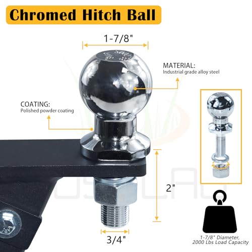 Lawn Mower Trailer Hitch with Chrome Trailer Hitch Ball, 2,000 lbs