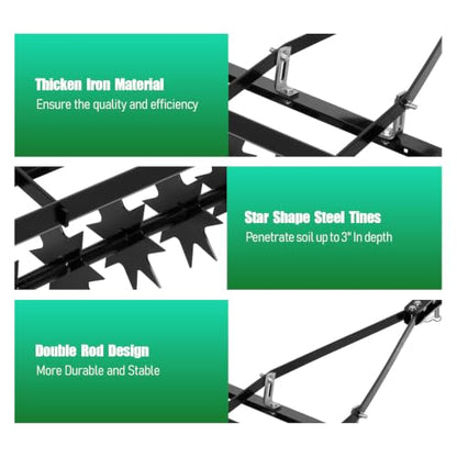 35" Pull Lawn Aerator, 250 LBS Heavy Duty Tow Behind Spike Aerators, Black