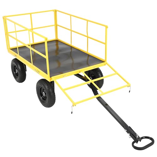 Heavy Duty 1500 lbs Steel Garden Cart, 3-in-1 Outdoor Utility Wagon with Removable Mesh Sides, 13" All-Terrain Wheels, 180° Rotating Handle for Lawn, Backyard, Farm & Gardening - color: Yellow
