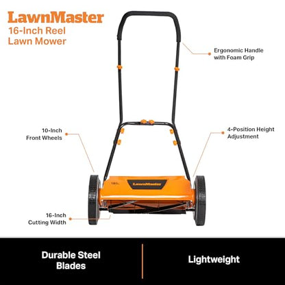 LawnMaster LMRM1602 Push Reel Lawn Mower 16-Inch 5-Blade - size: 16-Inch